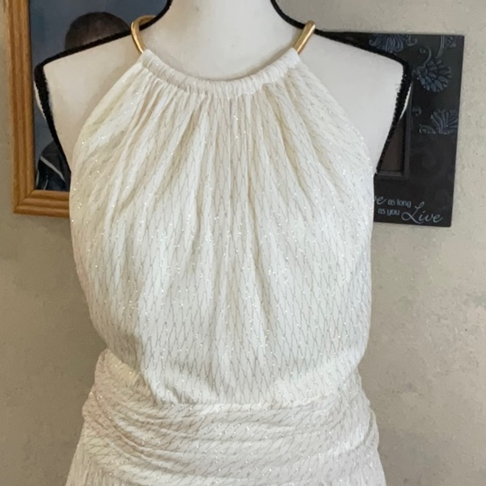 Jessica Howard Gorgeous Cream and Gold Long Dress